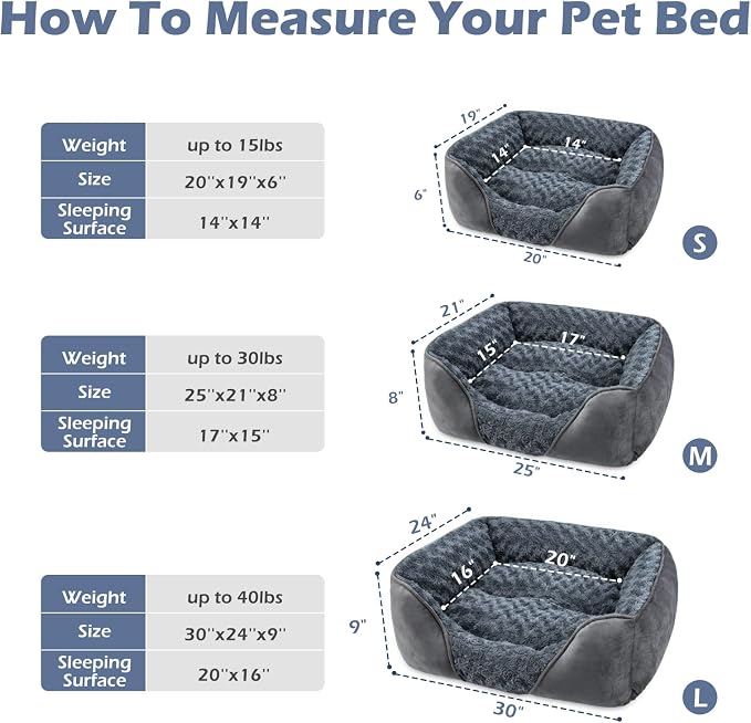 Rectangle Washable Orthopedic Dog Bed for Small, Medium and Large Dogs, Soft Calming, Sleeping Puppy Bed Durable Pet Cuddler with Anti-Slip Bottom, S (20"x19"x6")