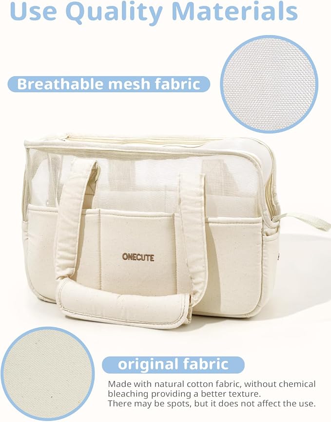 ONECUTE Dog Purse Carrier for Small Dogs Rabbit cat with Large Pockets, Cotton Bag, Dog Carrier Soft Sided, Collapsible Travel Puppy Carrier (Beige Breathable, 17.0" L x 7.5" W x 12.0" H)