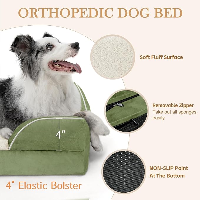 Comfort Expression Orthopedic Dog Bed for Medium Size Dog with Bolster | Waterproof Dog Couch Bed with Washable Cover & Non-Slip Bottom, Supportive Egg Crate Foam Medium Pet Bed, 30x20 Inch