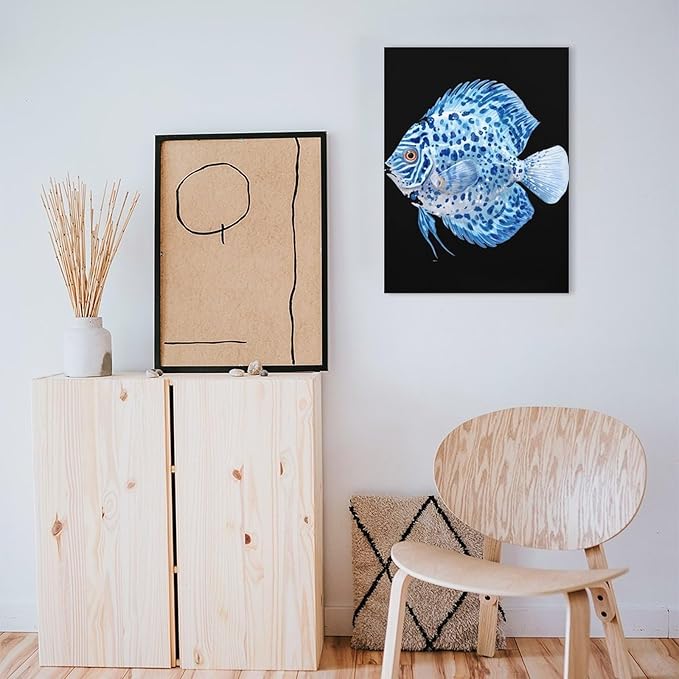 Discus Fish Wall Art Canvas Artwork Vintage Hanging Pictures Painting Poster for Home Decor