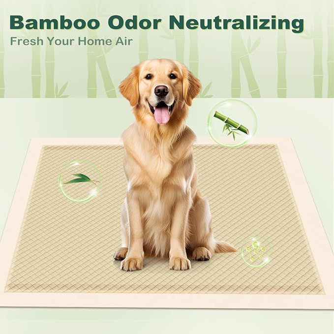 MIZOK Bamboo Dog Pee Pads Highly Absorbent No Leak Extra Large 28x34in 50Ct | Highly Absorbent Bamboo Pads Neutralize Odors Quickly and Leak Proof Bottoms Protect Your Floors for Potty Training