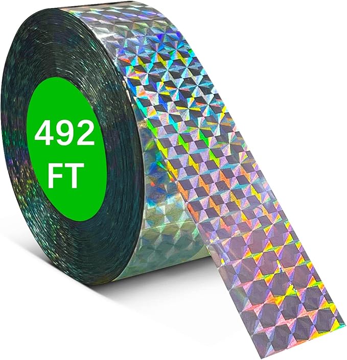 [492FT] Effective Birds Scare Ribbon, Reflective Flash Reflectors to Keep Pigeons, Hawks, Woodpeckers, Geeses Away from Trees Plants Crops