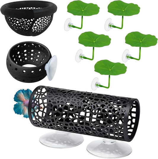 8-Piece Set with 3 Resting Leaves and 5 Decorative Leaves, Betta Hammock, Betta Fish Hammock, Beta Fish Tank Decor, Plastic Aquarium Accessories