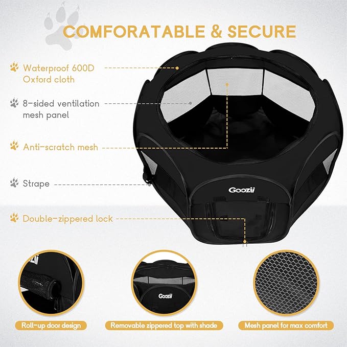 Foldable Portable Dog Playpen for Medium Dogs Indoor Outdoor, Big Dog Pet Playpen Tent Kennel Crate with Cover Enclosed for the House Puppies Bunny Exercise Travel Camping (Black, Large Size)