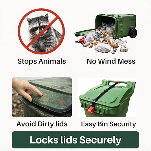Trash Can Lock for Animals Raccoon Proof Garbage Can Lock, Keeps Raccoons & Animals Out of Trash Bins, Heavy Duty Outdoor Lid Lock System