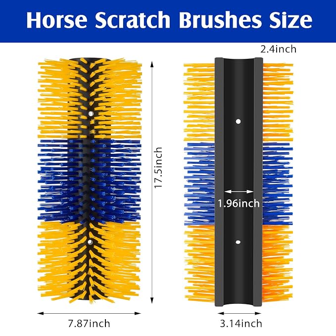 3 Pack Livestock Scratching Brush, Blue and Yellow | Animal Scratcher, Itch Relief Grooming, Horse Goat Cow Scratcher, Fence Post Mounting, Durable Bristles, Farm Livestock Care