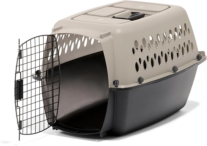 Petmate Vari Dog Kennel Portable Carriers & Crates for Smaller Dogs or Puppies and Pets 10 to 20 lbs, Airline-Friendly Plastic Pet Carrier Home and Travel, 24" Long, Taupe & Black, 24” x 16.7” x 14.5” | Airline friendly pet carrier, durable plastic she...