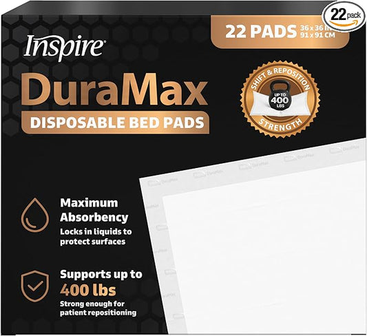 Inspire Extra Large Super Absorbent Disposable Bed Pads for Incontinence Ultra Thick and Absorbent Bed Pads Disposable Adult | Puppy Pads | Pee Pads for Adults (Duramax 36" x 36")