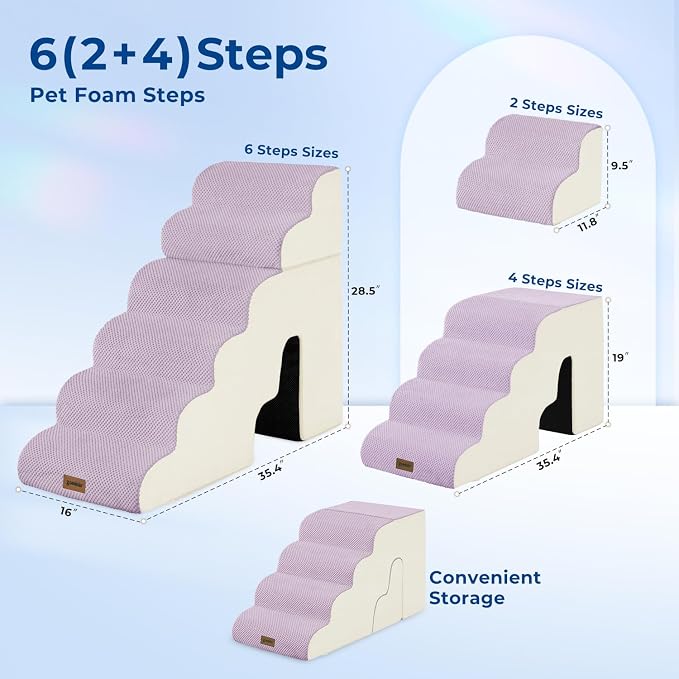 ZOMISIA Dog Ramp for High Beds with Tunnel, 29" H 6 Steps for Large Dog | Tunnel 2 in 1 with Zippers, Suitable for Short-Legged Dogs Get on Bed, Non-Slip Durable Dog Steps with High-Density Foam
