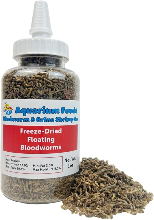 Aquatic Foods Inc. Freeze-Dried Bloodworms, Our Grade A Floating Bloodworms for All Freshwater Fish, Marines, Corals, Anemones, Baby Pond Fish…1oz Squeeze Bottle