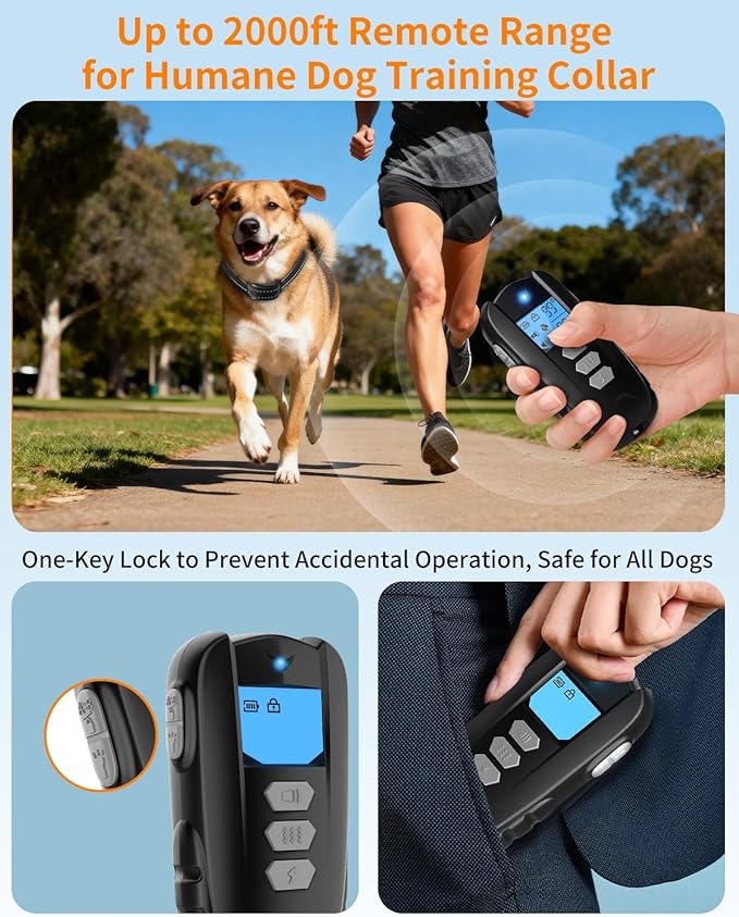 Dog Shock Collar with Remote Control – Shock Collar for Dogs 10–120 lbs, 2000FT Long Range IPX7 Waterproof Rechargeable Dog Training Collar with 4 Safe Modes Beep Vibration Shock & Flashlight Black