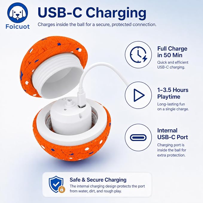 Interactive Dog Ball Toy[Newly Upgraded], Durable E-TPU Material, 3 Play Modes with Colorful Lights, E-TPU USB-C Rechargeable, IPX7 Waterproof Rating for Puppy, Medium and Large Dogs