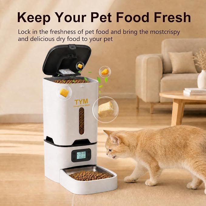 Automatic Cat Feeder 7L, 9 Meals/Day Food Dispenser for Cats Small Dogs | Large Capacity | Programmable Timer | NO APP | Weight / Diet Control | Stainless Steel Bowl | Fresh Food | Dual Power Supply