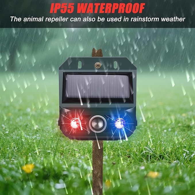 2026 4 Packs Solar Ultrasonic Nocturnal Animal Repeller,Ultrasonic Bird Cat Deterrent Outdoor for Yard Farm,Predator Lights with Red&Blue for Cat Fox,Effective Bear Repellent Outdoor for Chicken Coop