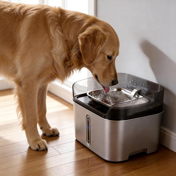 Large Stainless Steel Dog Water Fountain no Spill, 2.1Gal/8L with 8 Filters | Automatic Dog Water Bowl Dispenser, Super Quiet Cat Fountain, Dog Bowl to Drinkg Inside, Gifts for Pets