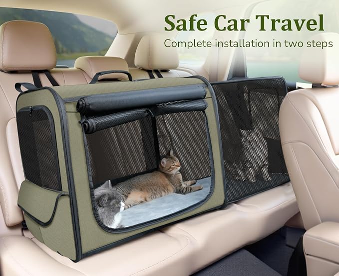 Dog Car Carrier Light Weight,Expandable,Foldable Dog Carrier, Green | Easy to Assemble, Portable and Breathable Pet Carrier, Suitable for Indoor and Outdoor Use, Dog Travel Crate with Curtain