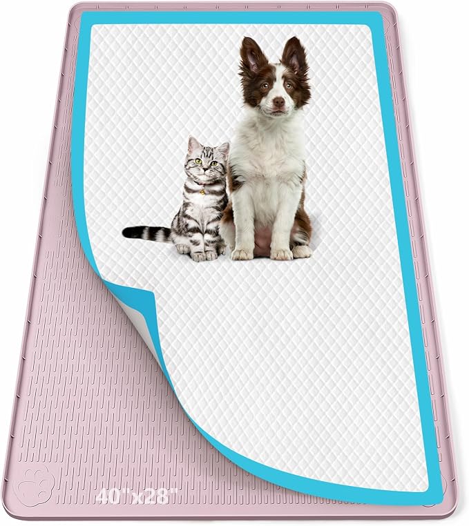 Pee Pad Holder for Dogs 40''x28'' Silicone Puppy Pee Pad Tray, Pink | Extra Large Dog Potty Tray Leak-Proof, High Edge, No Spill Training Pads for Floor Protection, No Pee Pads