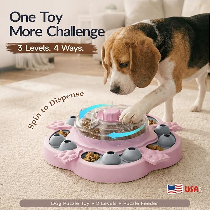 KADTC 3-Level Dog Puzzle Toy, Spin to Release Treat Dispenser, Slow Feeder | LARGE SIZE - Slide, swing, sniff, search: 4 play modes curb boredom, channel energy, build focus, deliver mental stimulation.
