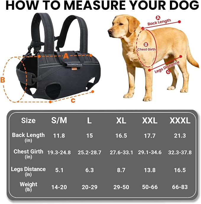 Dog Lift Harness Backpack Carrier for Large Dogs, Full Body Sling with Handle, Dog Harness for Joint Injuries, Arthritis, Ideal for Stairs, Elderly Dogs