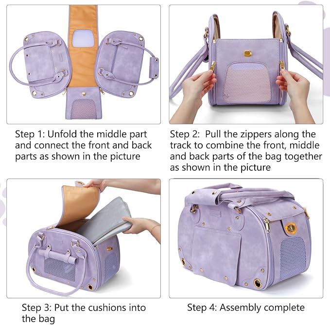 Dog Carrier Purse, Pet Bag, Waterproof Premium Leather Pet Travel Portable Bags for Cat and Small Dog Home & Outdoor Small Purple