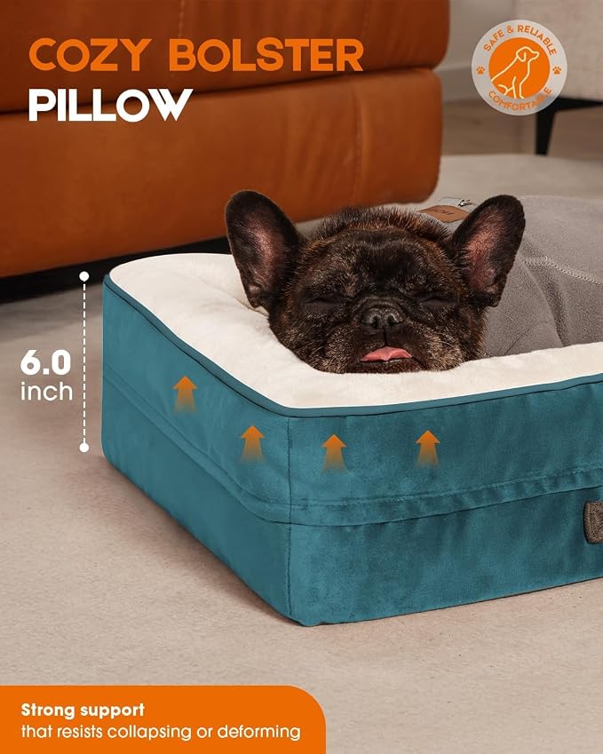 Upvilla Orthopedic Dog Bed, Four-Sided Small Dog Sofa, Washable Cover Blue | Removable Waterproof Dog Bed Cover, Egg-Crate Orthopedic Foam, Built-In Carry Handle, Indoor Small Pet Beds, Cat Beds