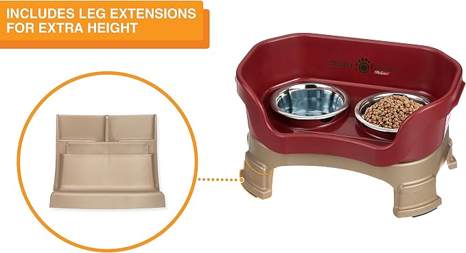 Neater Feeder Deluxe Mess-Proof Elevated Dog Bowls for Small Dogs (Up to 19 lbs), 2 Height Adjustable (6” & 7.5”) No-Spill Raised Dog Bowl Stand, Stainless Steel Food Bowl Set, Made in USA, Cranberry