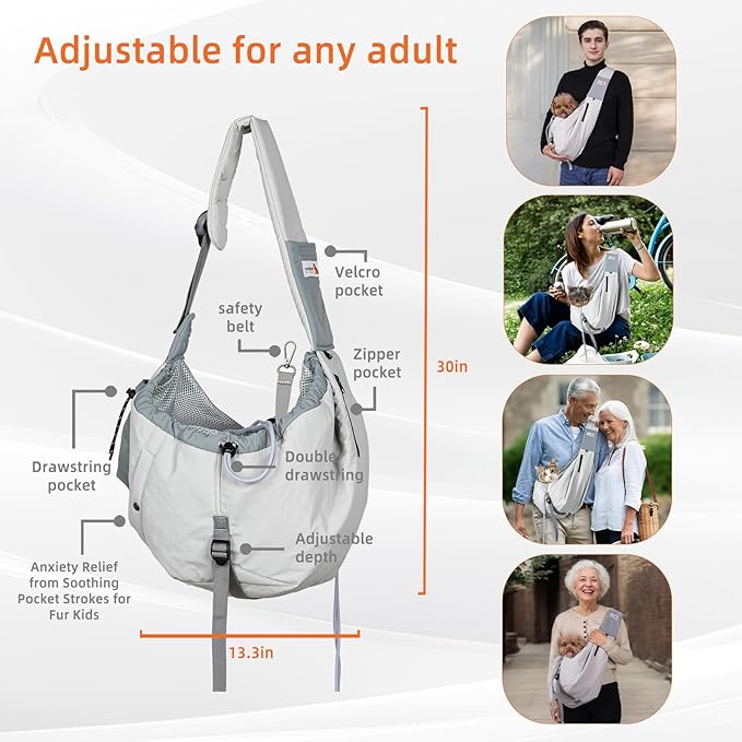 Dog Carrier Sling, Dog Carriers for Small Dogs Up to 20lbs, Grey | Puppy Sling, Cross Body Carrying Bag, Soft Front Pouch, Adjustable Shoulder Strap, Breathable Mesh Pet Backpack for Hiking