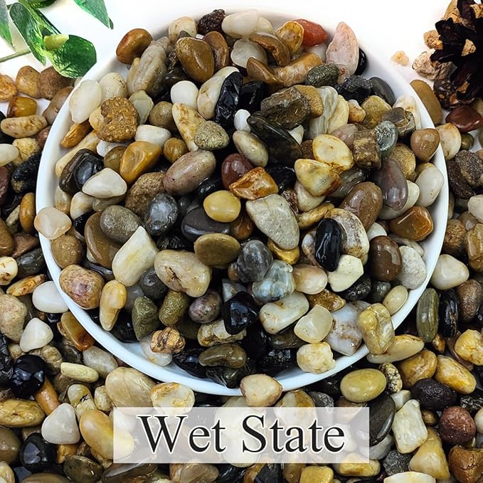 YISZM 5lbs Natural River Rocks for Plants, 3/8" Aquarium Gravel Decorative Polished Mixed Pebbles for Fish Tank, Gardening, Flower Pots, Vase Fillers, Indoor Water Fountains, Landscaping