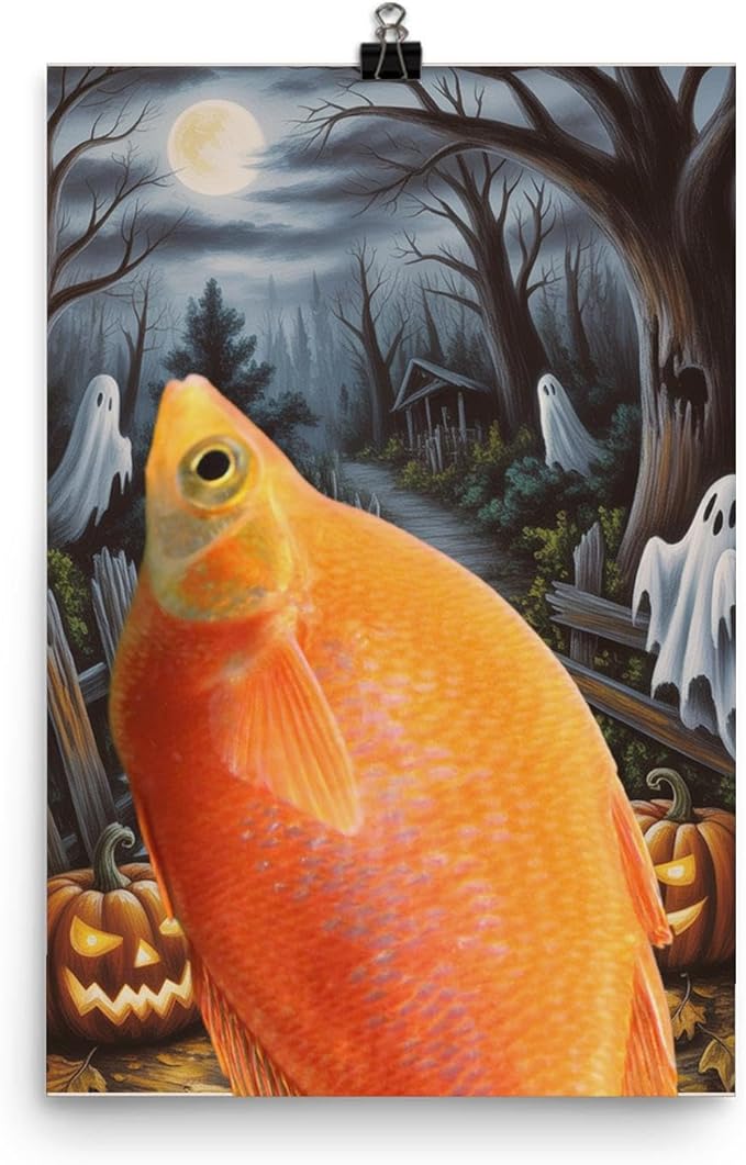 Spooky Halloween Pumpkin Ghost Pet Portrait Wall Art Red Rainbowfish Poster 12x18 Inches Unframed - Funny Fall Novelty Decor Gifts for Red Rainbow Rainbowfish Lovers