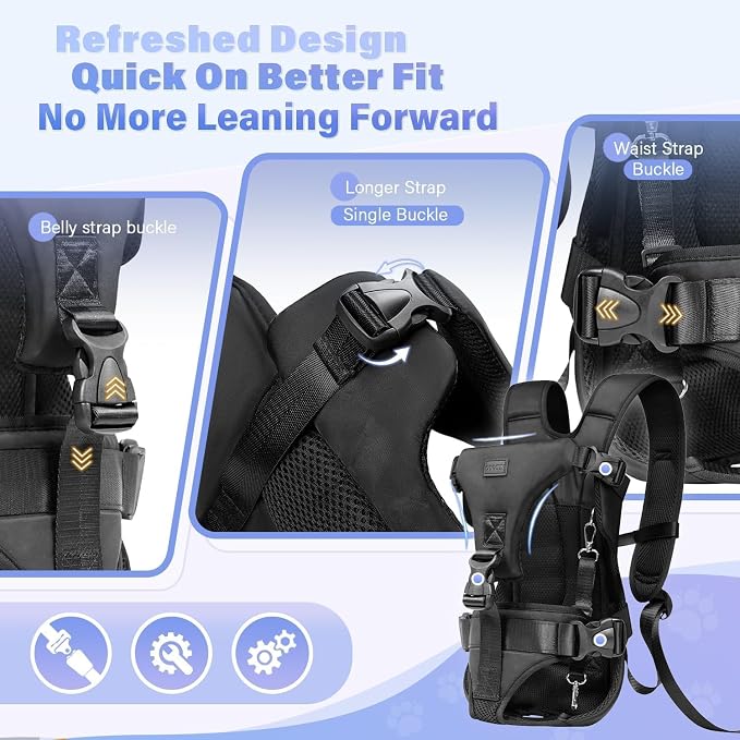 YUDODO Front Pet Carrier Backpack for Small Dog, Legs Out Dog Chest Carrier | Safety Belt, Ergonomic Support, Hands Free, Durable & Comfortable, For Walking Hiking Cycling, Black, S