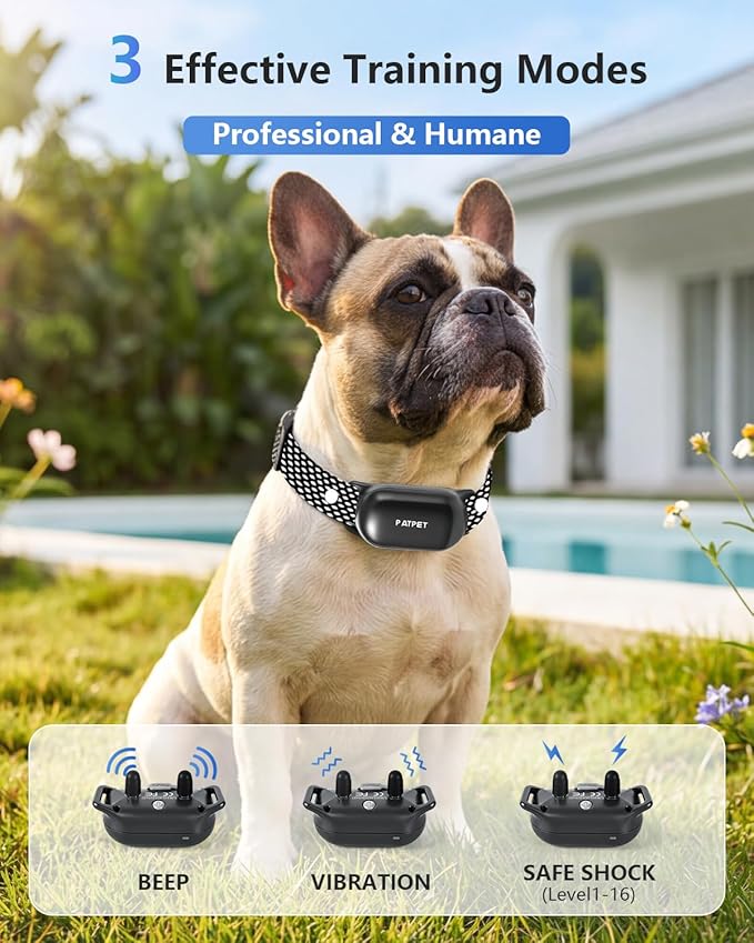 PATPET Dog Training Collar with Remote - Electric Dog Shock Collars for Small Medium Large Dogs, 3 Adjustable Safe Modes Rechargeable Waterproof E Collar for Dogs (8-120 lbs)