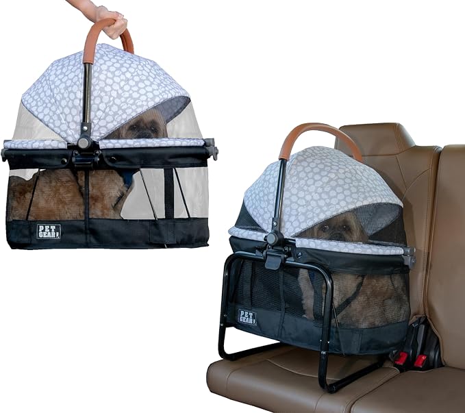 Pet Gear No-Zip View 360 Pet Carrier & Car Seat, 20", Spotted White | Booster Seat Frame, Mesh Ventilation, Push Button Entry, No Tools Required, For Small Dogs & Cats