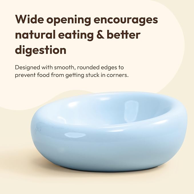 Pebble Pet Bowl Deep Blue, Ergonomic Dog & Cat Feeding Bowl, Flat-Faced Breed, Tilted Ceramic Pet Food Dish, Scooper Eater, Anti-Spill Design, Dishwasher Safe, Modern Pet Bowl, Dry & Wet Diet