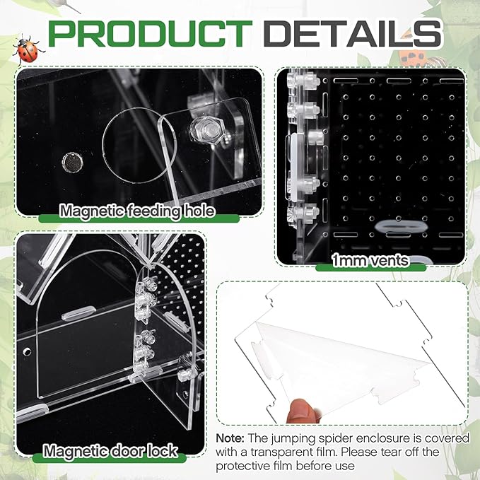 Weysat Jumping Spider Enclosure 9.5" x 3.9" x 6.7" Acrylic Tarantula Enclosure Castle Style Insect Terrarium with Magnetic Door Transparent Terrarium for Reptiles, Amphibians and Spiders