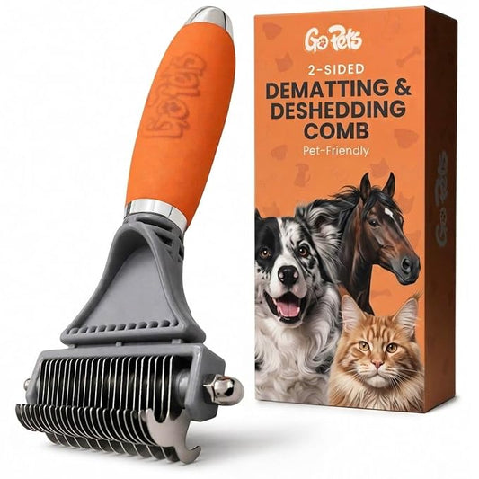 2-in-1 Deshedding & Dematting Comb & Grooming Brush for Dogs & Cats | Double-Sided Dog Rake for Shedding, Pet Deshedding Brush, Undercoat Mat Dematting Tool for Long Haired Cats, Grooming Matting