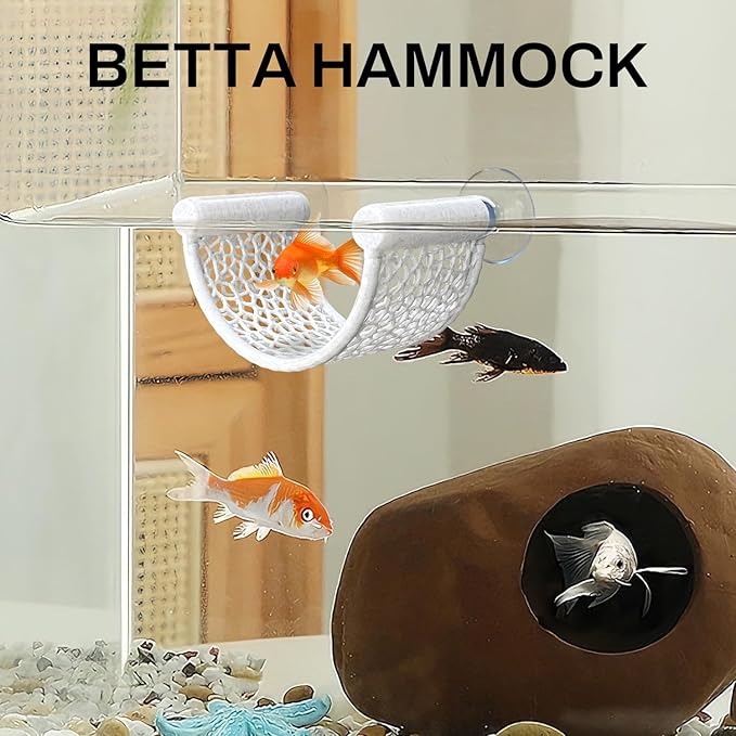 Betta Fish Hammock, White Floating Resting Leaf with Suction Cup - Aquarium Perch Ledge for Bettas, Shrimp, and Nano Fish - Minimalist Tank Decor & Accessory (White)
