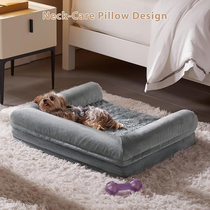 BFPETHOME Orthopedic Washable Large Dog Bed for Senior Dog Comfy Sleep | Waterproof Big Soft Pet Couch Bed for Dogs Relax with Removable Cover Supportive Egg Crate Foam Grey 28x23 Inch