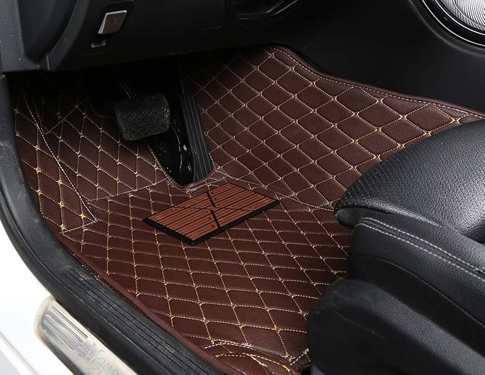 One-of-a-Kind Custom Car Floor Mats – Personalized Text + Image Printing, Premium Leather All-Weather Protection Fit 99% of Vehicles - Coffee