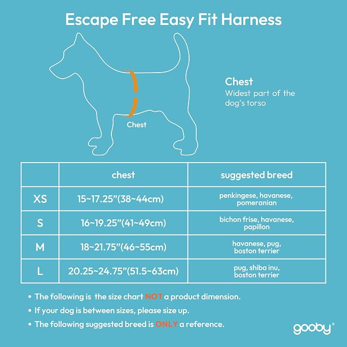 Gooby Escape Free Easy Fit Dog Harness, Step-in, Black, X-Small | Patented escape-free frame; Contracts if they back out; Step-in easy on/off; Machine washable; Light POM leash ring