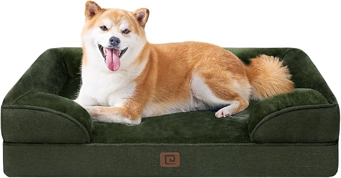 EHEYCIGA Orthopedic Dog Beds for Large Dogs, Waterproof Memory Foam Large Dog Bed with Sides, Non-Slip Bottom and Egg-Crate Foam Pet Couch Bed with Washable Removable Cover, Dark Green | Non-Slip Bottom and Egg-Crate Memory Foam XL Dog Couch Bed with W...