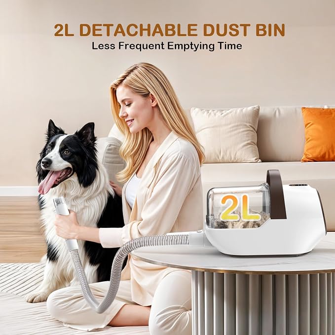 Dog Grooming Vacuum, Dog Grooming Kit with Pet Clipper Nail Grinder, 3 Suction Modes Dog Brush Vacuum with 6 Pet Grooming Tools（Rust）