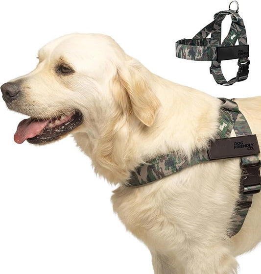 Dog Friendly Co. Dog Harness for Small Dogs (Green Camo, Extra Small) | One Click Buckle, Chafe Resistant Webbing, Adjustable Neck & Chest, and Heavy Duty D-Ring, Sturdy Comfortable and Easy to Use