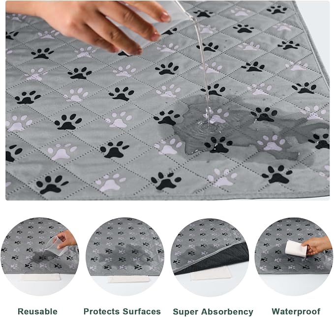 2 Pack 72"x 72" Waterproof Non Slip Wee pad，Reusable Washable Pee Pads for Dogs，Absorbent and Leakproof Training Mats for Potty, Bed, Sofa, Potty Training