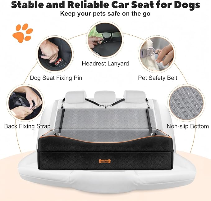 Car Seat for Large Dog for 2 Medium or 3 Small Dogs Under 100Lbs | Dog Booster Seats ,Pet Car Seats with 2 Safety Leashes, Dogs Sofa Bed Cushion Add Thick Sponge, Pet Cars Carrier for Travel