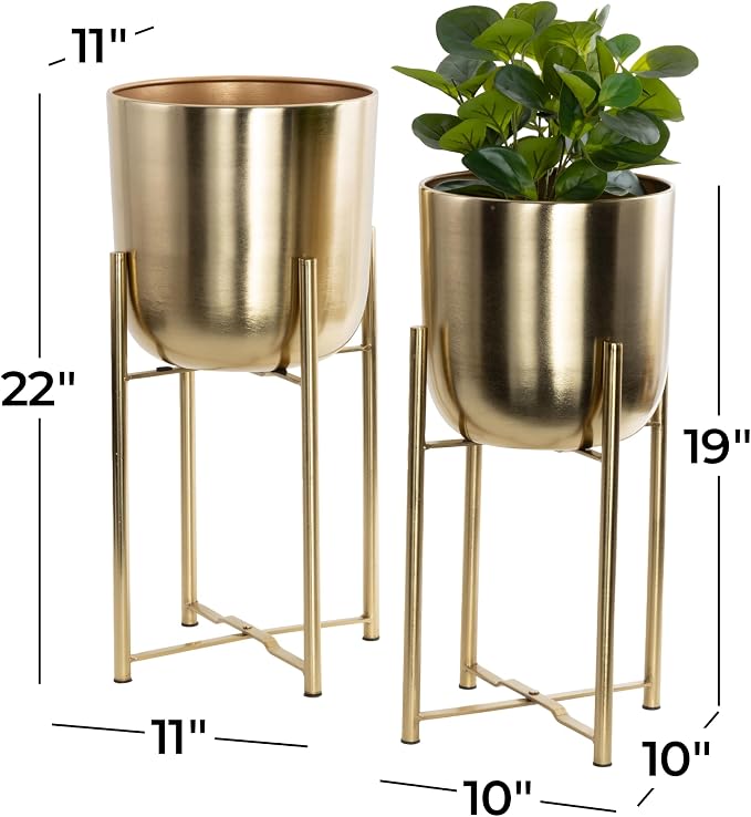 CosmoLiving by Cosmopolitan Metal Dome Planters, Set of 2, 19", 22"H, Gold | Large planter pots with removable plant stand indoor outdoor use, not watertight
