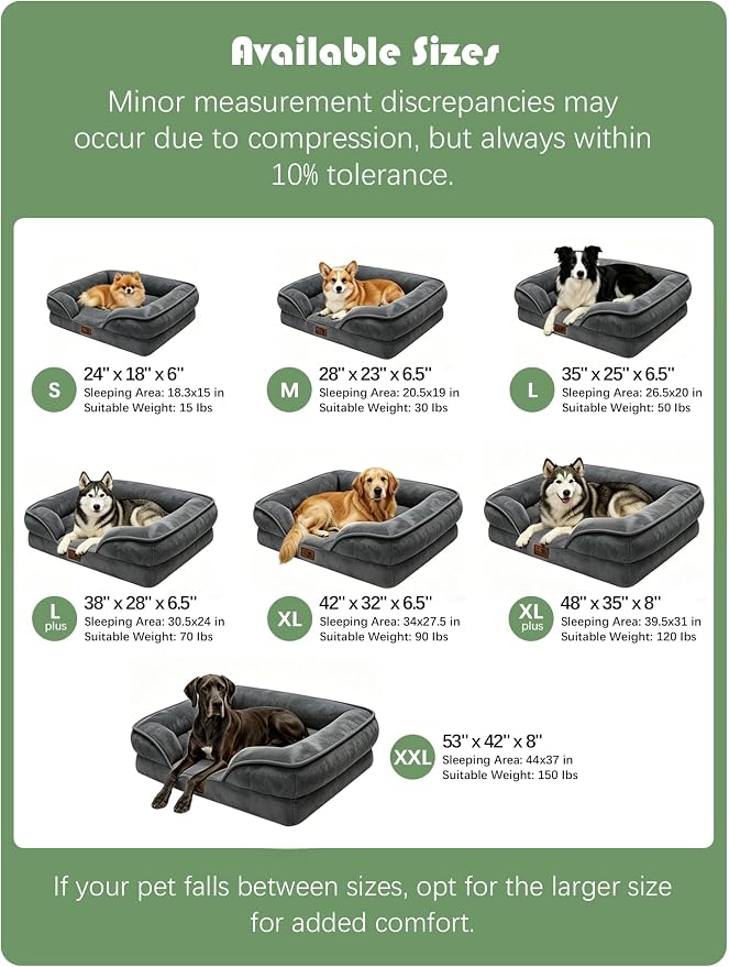Spotted Play Orthopedic Dog Bed with Sides - Sofa Beds for Extra Large Dogs, Supportive Foam Pet Couch Bed with Washable Removable Cover, Waterproof Lining and Non-Slip Bottom, Dark Grey - XXL