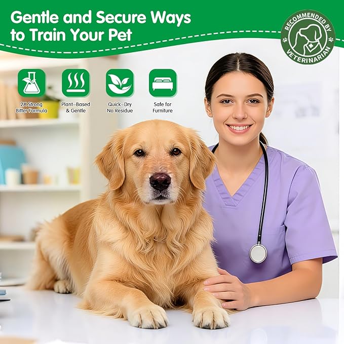 Bitter Apple Spray for Dogs - No Chew Spray for Dogs to Stop Barking Marking and Nibbling - Natural Ingredients Dog Repellent Spray for Furniture and Your Belongings Green