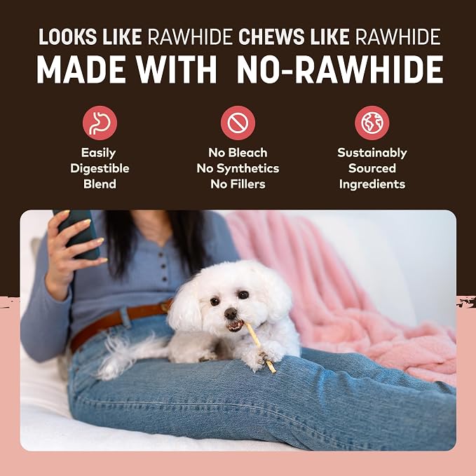 Earth Animal No Hide Stix - Small Dog Chews 20 Count Strawberries & Cream | Small Sticks Strawberries & Cream Flavored Natural Rawhide Free Long Lasting Dog Chews - Treats for Small Dogs and Cats