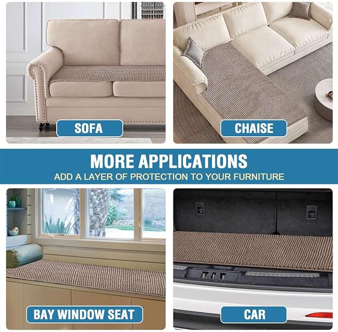 H.VERSAILTEX Plush Chenille Couch Cover for 3 Cushion Couch Anti Slip Washable Sofa Slipcovers Soft and Durable Furniture Protector for Dogs Cats Kids (27.5" x 82", Taupe)