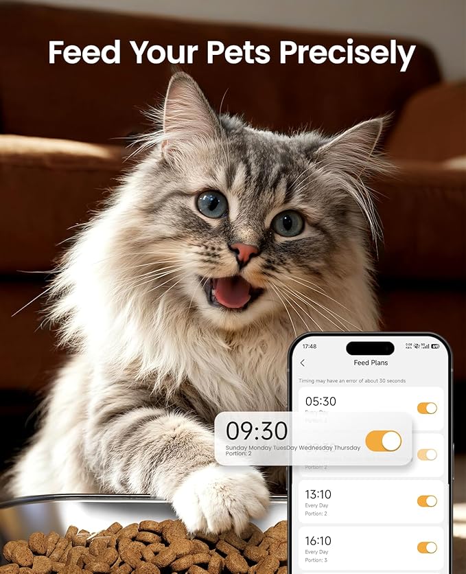oneisall 5G WiFi Automatic Cat Feeder for 2 Cats, App Control, 20 Cups/5L | Timed Meals, Feed Now, Feeding Logs, Slow Feed, Precise Portions, 10s Voice Recorder, Family Sharing, Stainless Steel Bowls
